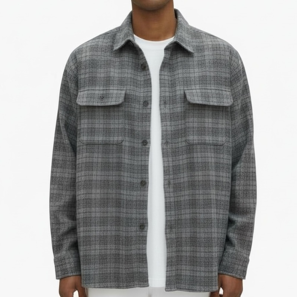 Classic Est 2001 Black & Gray Plaid Long Sleeve Button Front Flannel Shirt | 2xl
